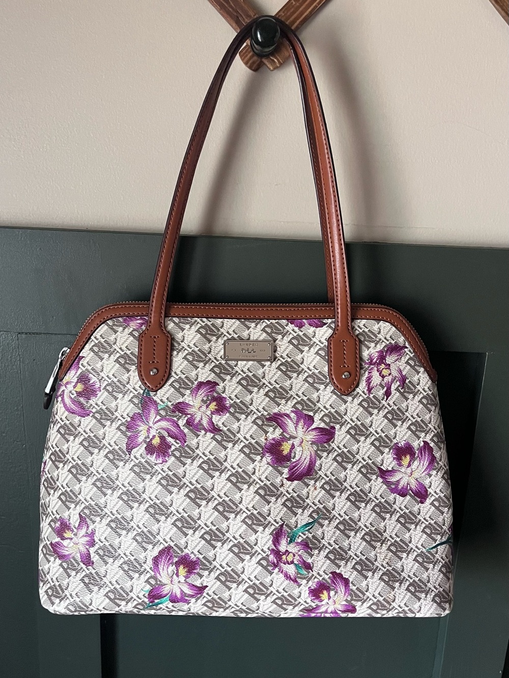 Ralph Lauren Orchid Belknap Dome Satchel - Purple, Brown, White